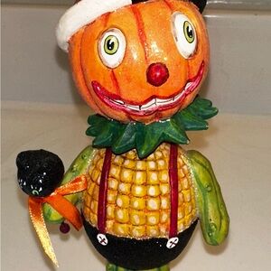 Vintage Dept. 56 Halloween Pumpkin Jack ‘O Lantern w/ Black Cat Bobble Head
